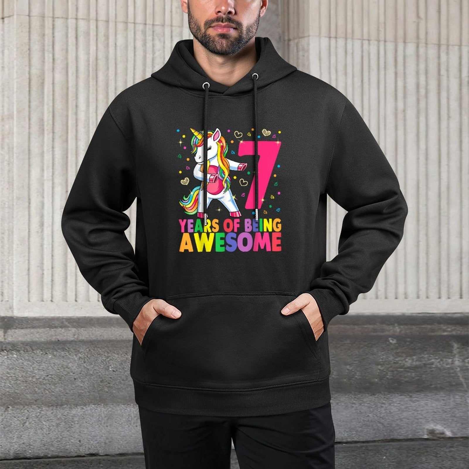 7 Years Old Unicorn Flossing 7th Birthday Girl Unicorn Party Machine Washable Hoodie