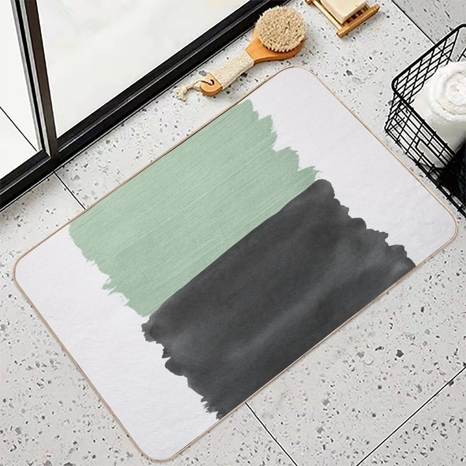 Sage Green Black Abstract Minimalism #1 #minimal #ink #decor #art  Repositionable Bath Mat