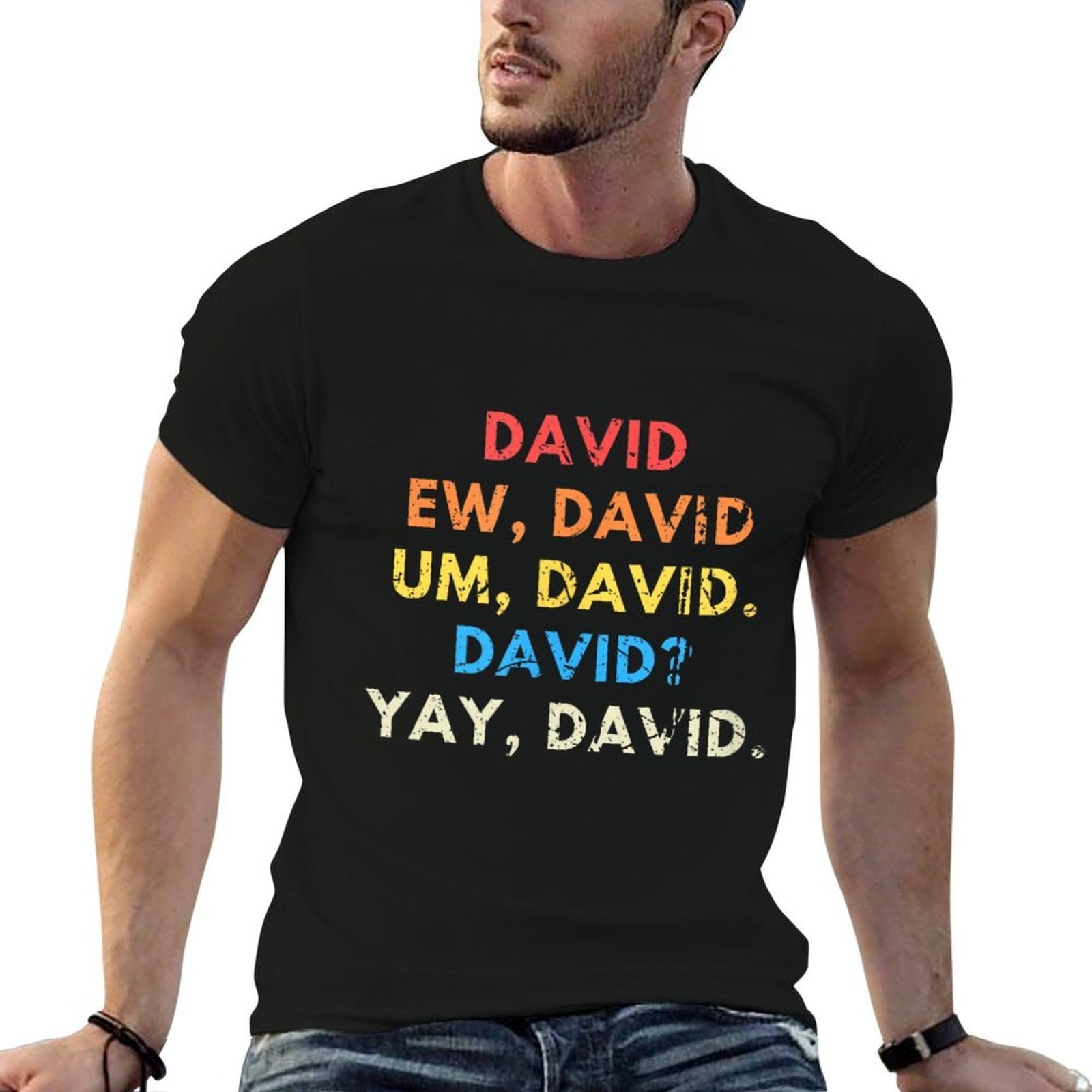 Ew David Men Funny Vintage Retro Distressed Women  Summer-ready Fabric T-Shirt