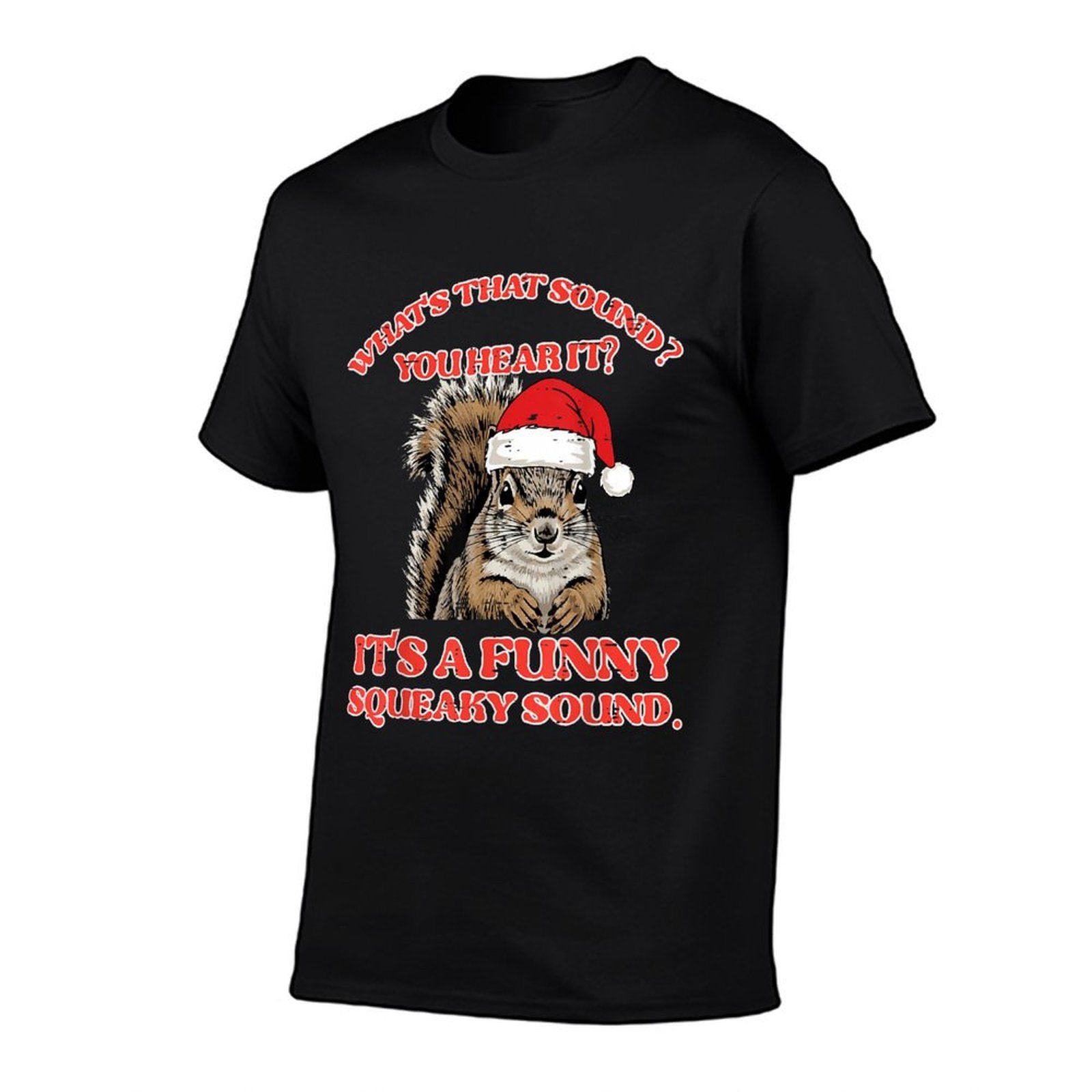 Christmas Squirrel Squeaky Sound Funny Xmas Men Women Kids  Rolled Sleeves T-Shirt