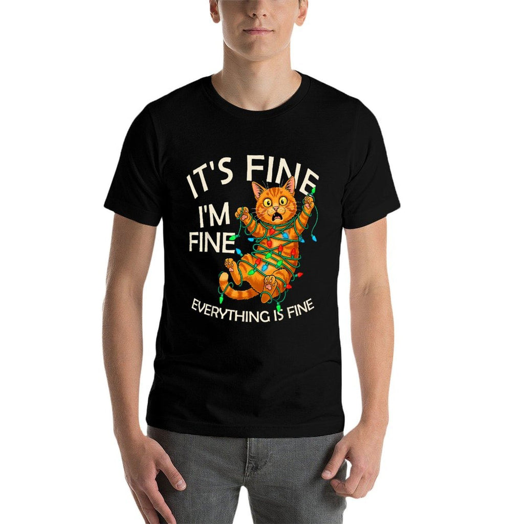 Funny Orange Cat Christmas Light Its Fine Im Fine Xmas  Durable T-Shirt