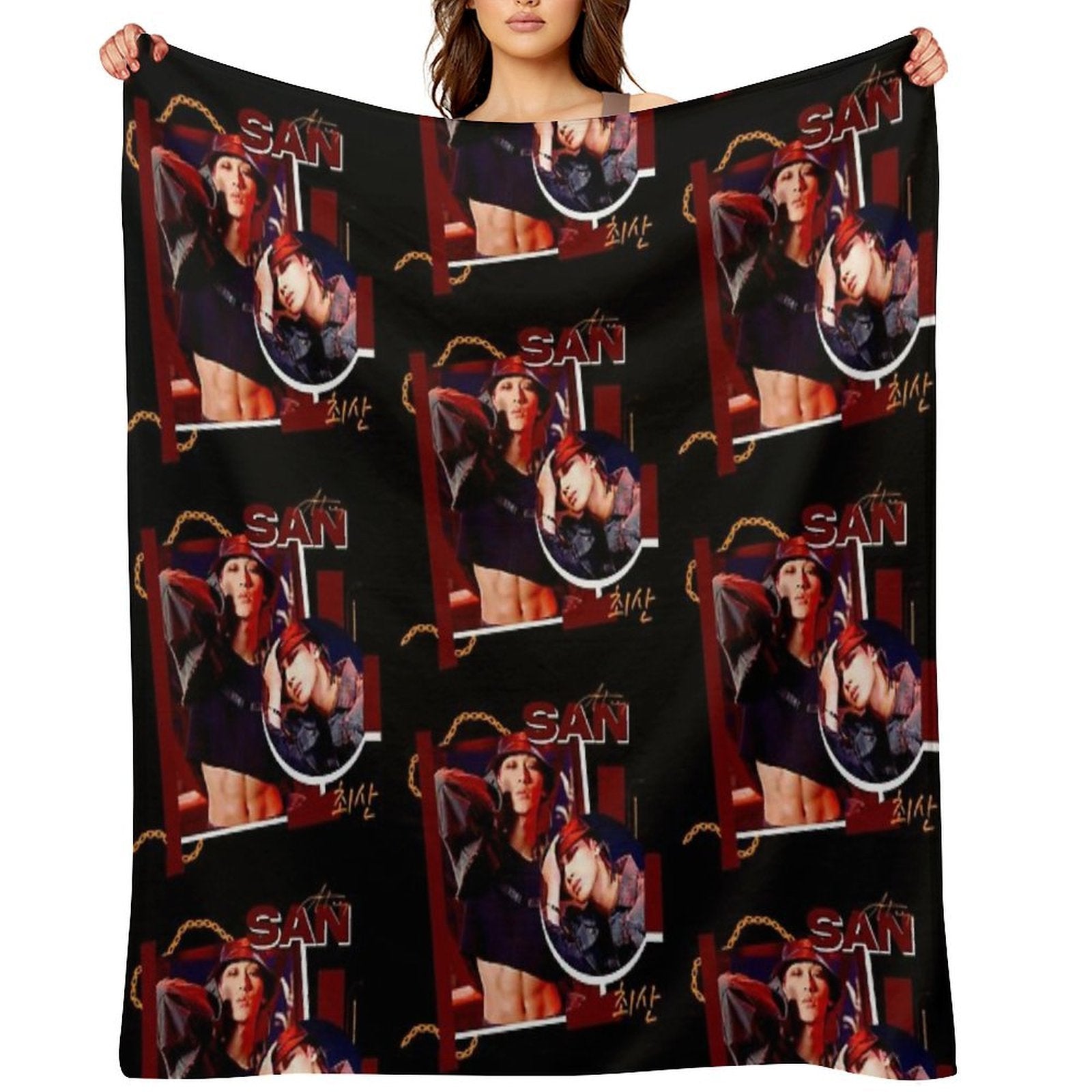 ATEEZ SAN  FIREWORKS Plush Throw Blanket