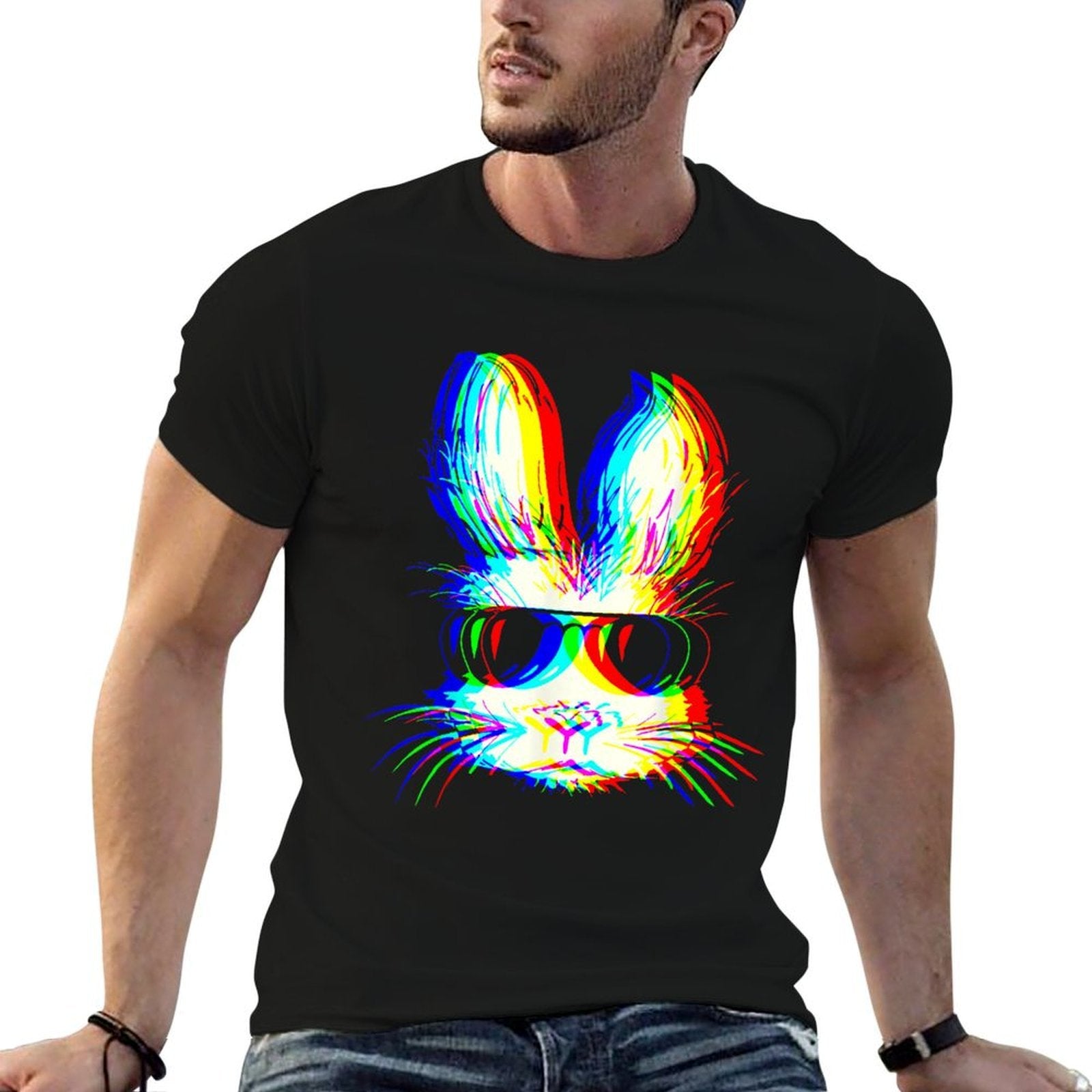 Bunny Trippy Vaporwave Easter Techno Rave EDM Music Party  Lightweight T-Shirt