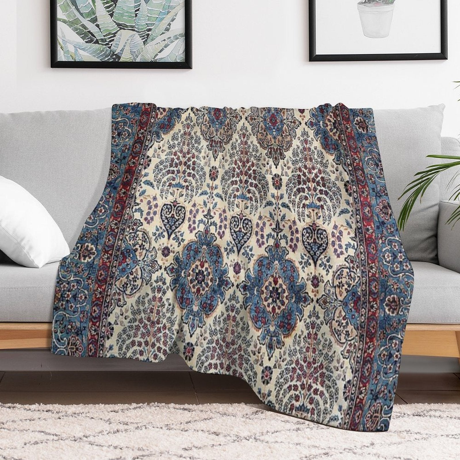 South Persian Rug Old Century Authentic Colorful Blue Tan Pinks Vintage Patterns Plush Throw Blanket