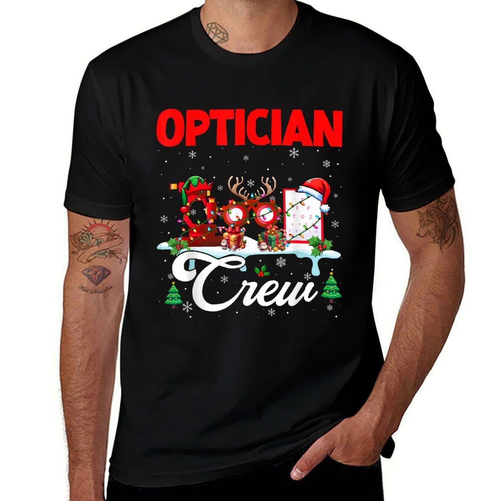 Optician Crew Christmas Santa Reindeer Elf Tools Job Team  Slim-fit Cut T-Shirt