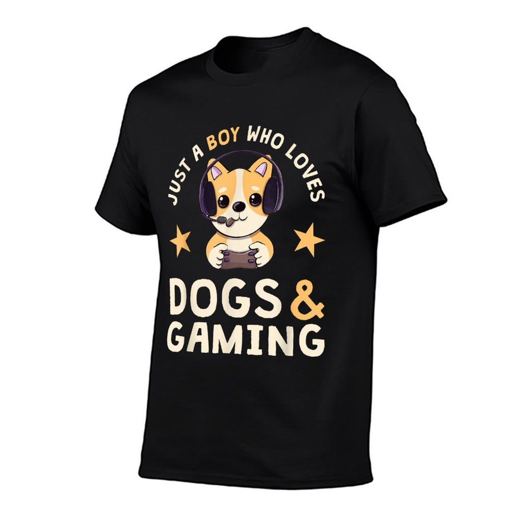 Just A Boy Who Loves Dogs And Gaming Cute Gamer Dog  Trendy Pattern T-Shirt