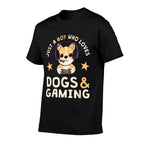 Just A Boy Who Loves Dogs And Gaming Cute Gamer Dog  Trendy Pattern T-Shirt