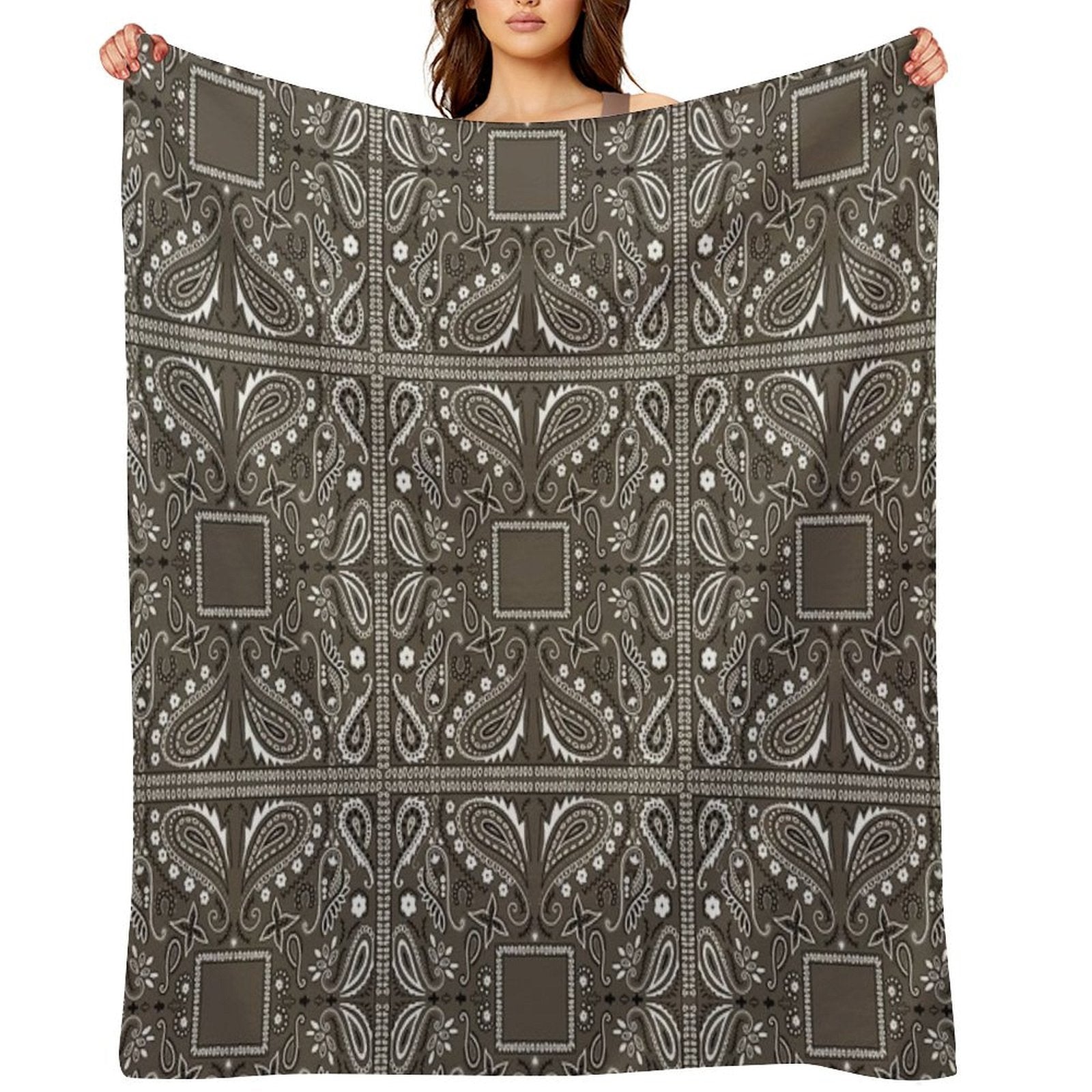 Gray Paisley Bandana Pattern Shrink-resistant Throw Blanket
