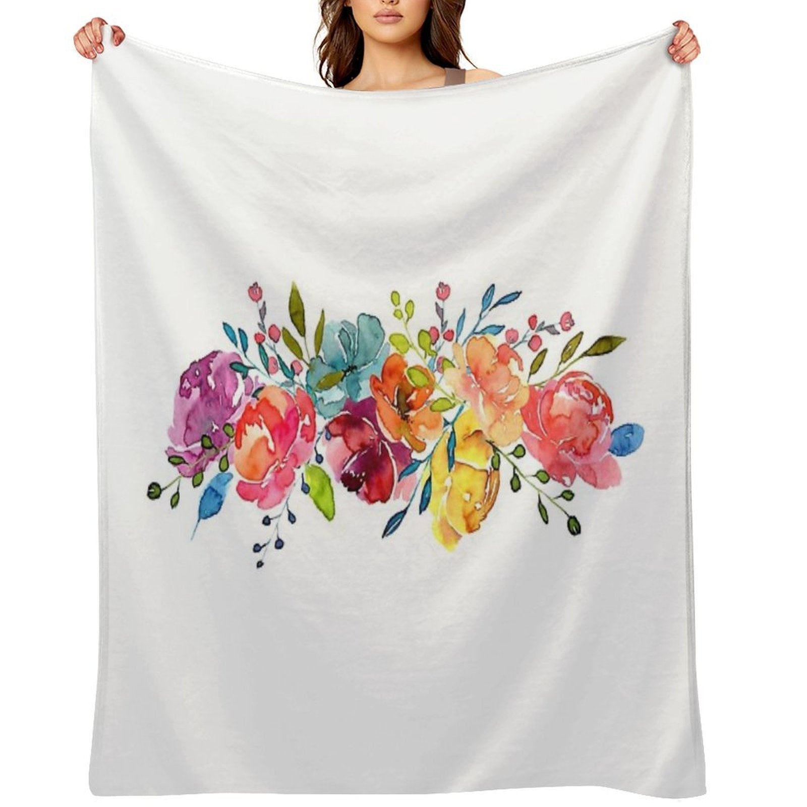 Bright Flowers Summer Watercolor Peonies Quick-dry Throw Blanket