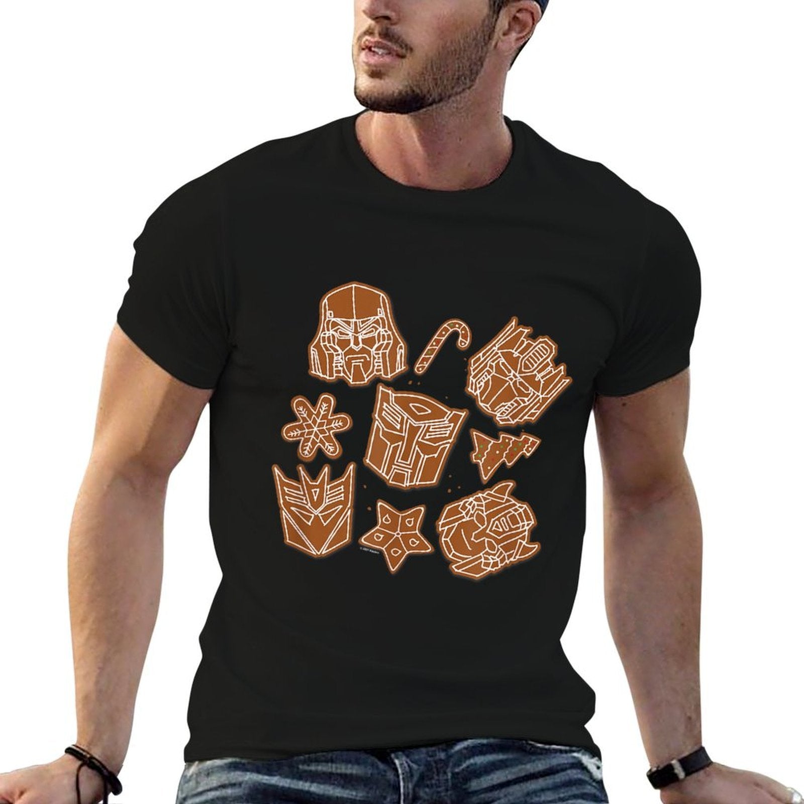 Transformers Christmas Gingerbread Cookies  Ribbed Collar T-Shirt