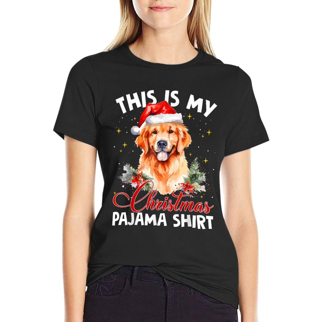 Golden Retriever Christmas Pajama Santa Hat Dog Lover Funny for Men Women  Oversized Silhouette T-Shirt