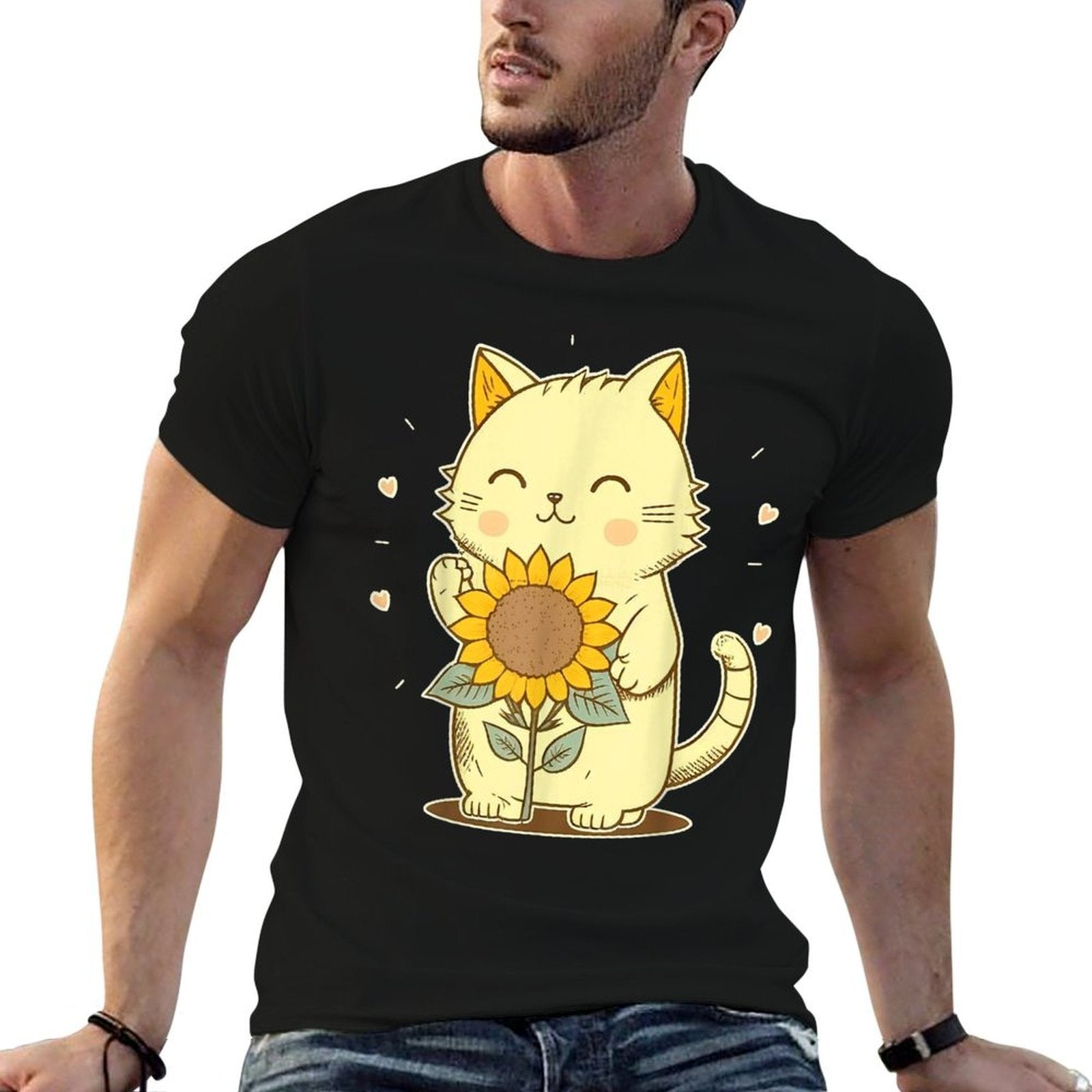 Kawaii Kitten Kitty Anime Cat Sunflower Sunshine-Vintage for Men Women Kids  Relaxed-fit T-Shirt