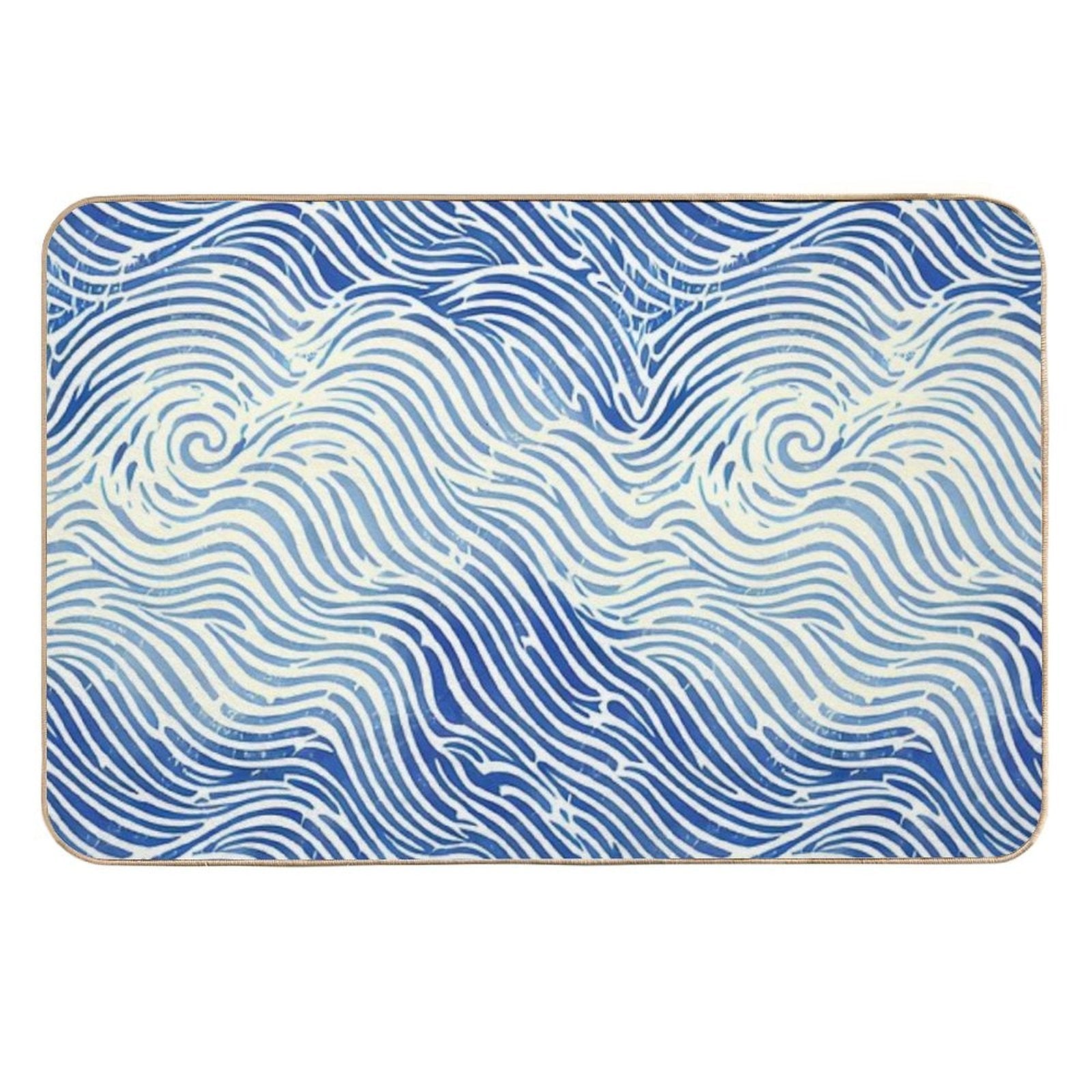 Abstract Linocut Ocean Wave Pattern  Repositionable Bath Mat