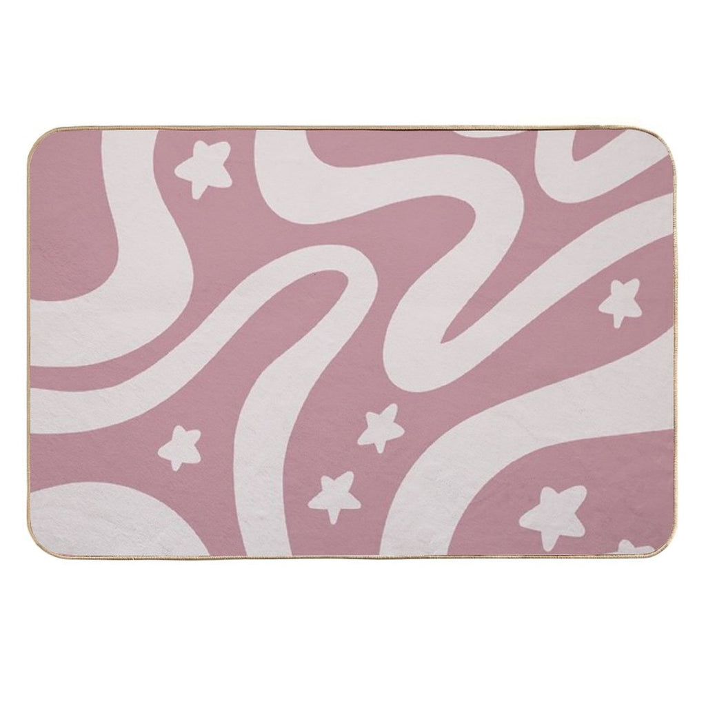 Retro Liquid Swirl & Stars Abstract Pattern Deep Pink  Long-Lasting Bath Mat