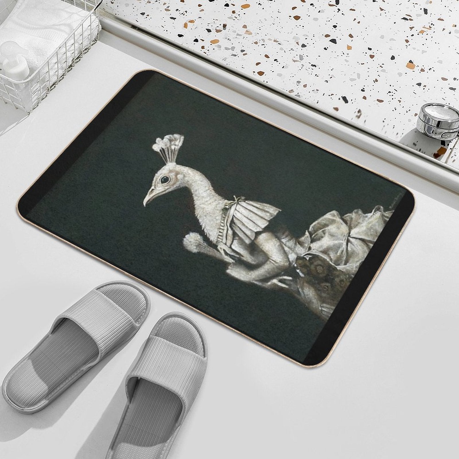 Victorian Peacock Lady  Repositionable Bath Mat