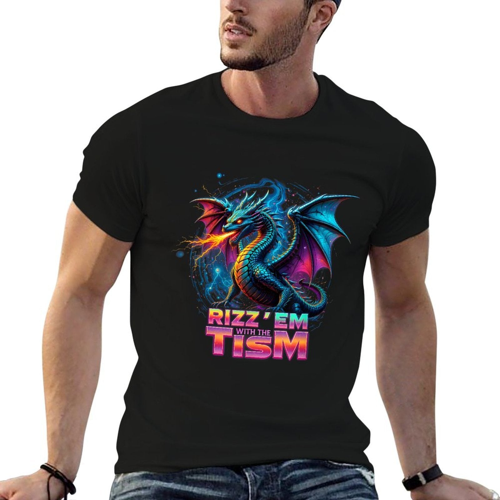 Rizz Em With The Tism Autistic Humor Autism Meme Dragon  Breathable T-Shirt