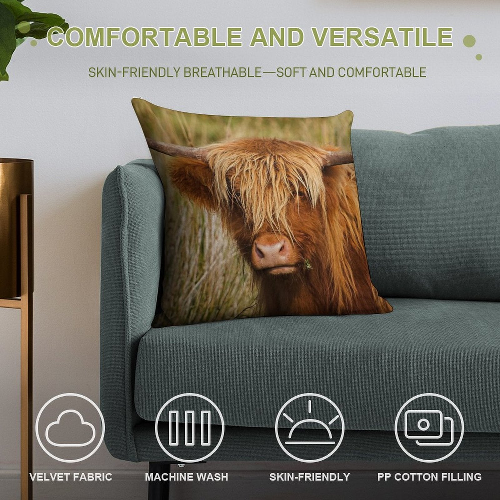 Highland Cow Soft Luxury Feel Throw Pillow