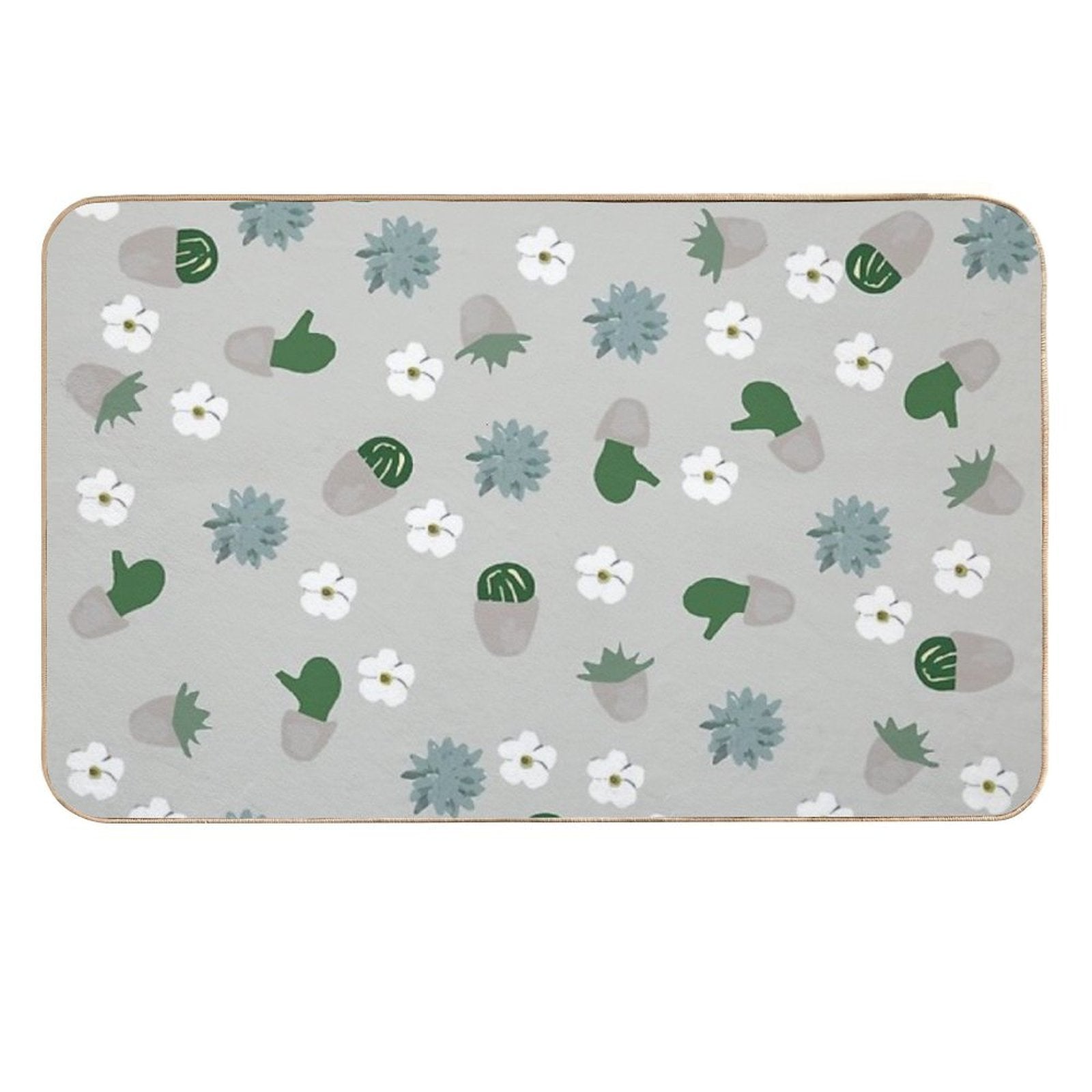 Succulent Pattern. Grey, Green.  Odorless Bath Mat