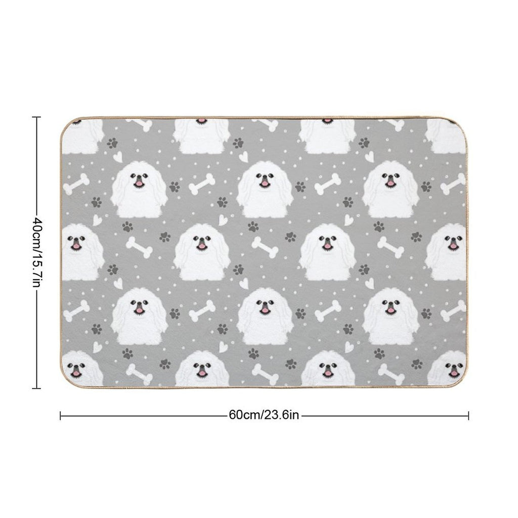 Cute White Pekingese Peke  Anti-Trip Bath Mat