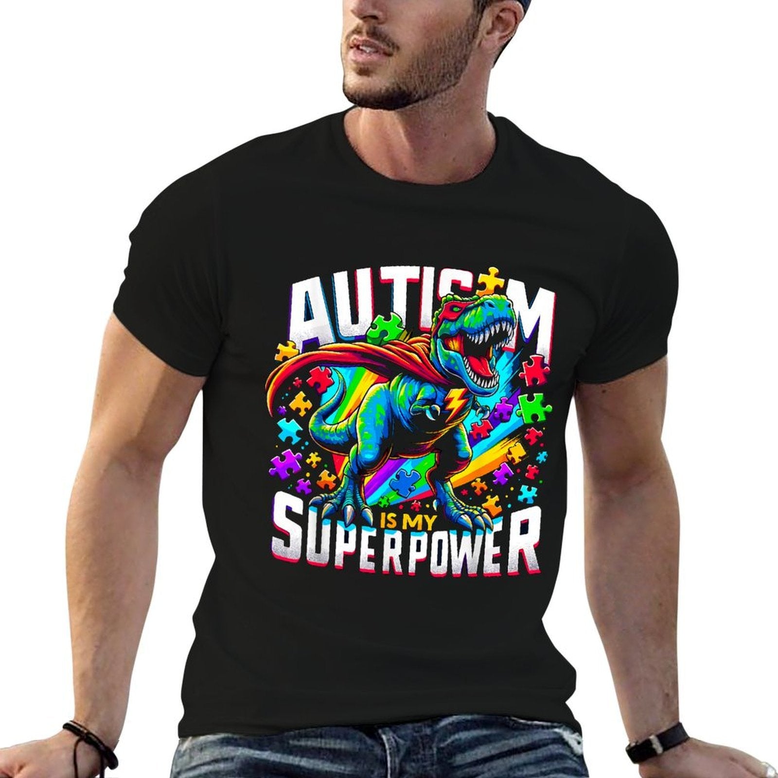 Autism Is My Superpower Autism Awareness T-Rex  Slim-fit Cut T-Shirt