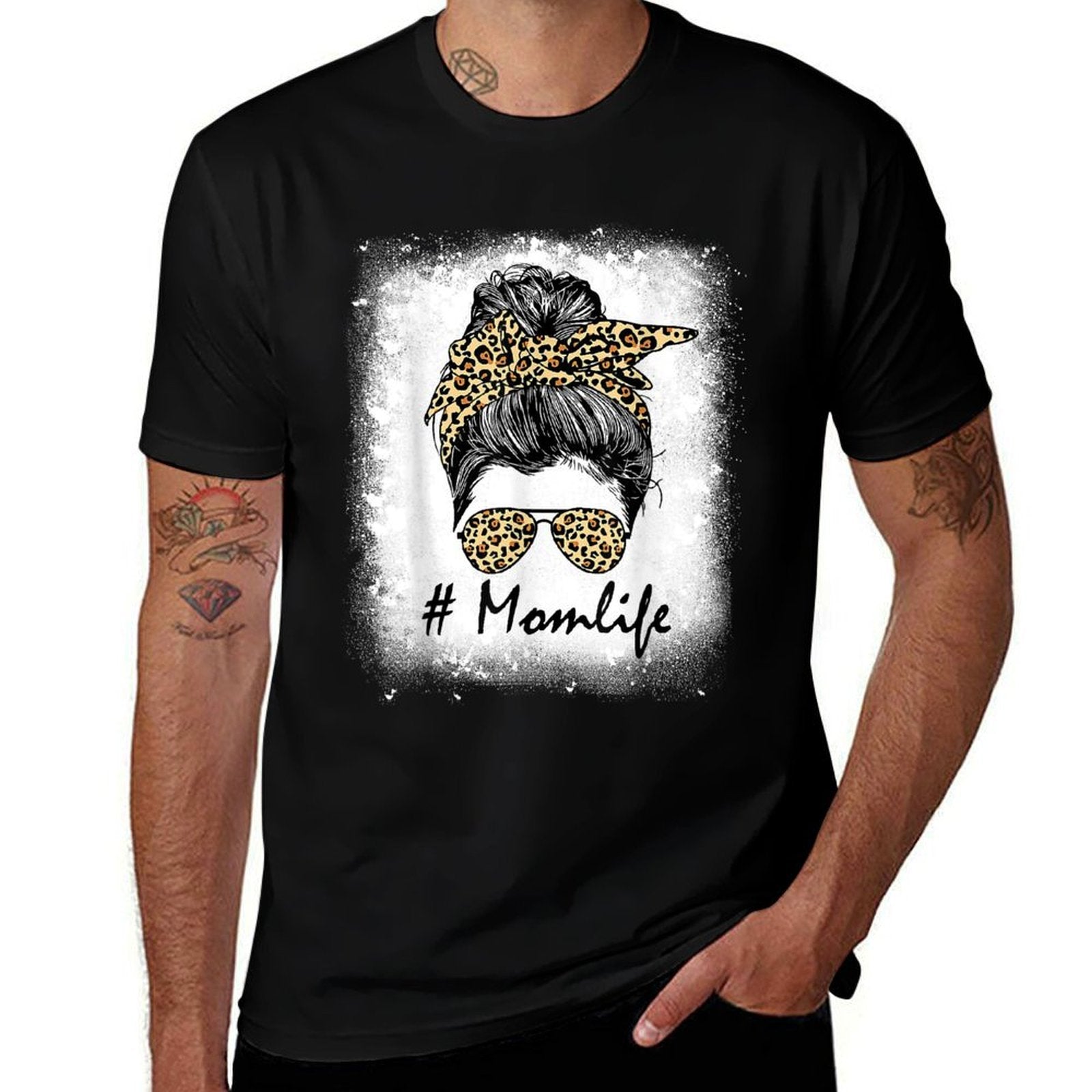 Mom Life Bleached Mom Life Leopard Messy Bun  Breathable T-Shirt