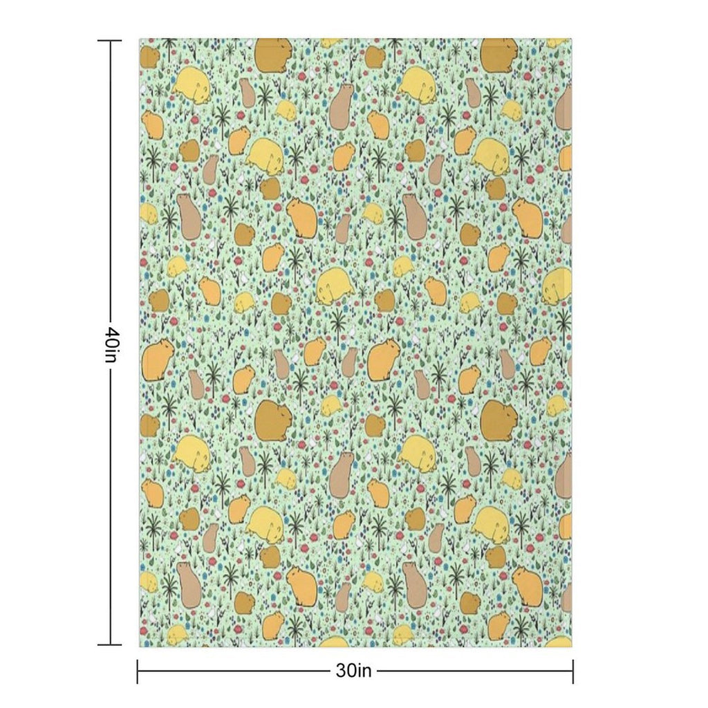 Capybaras in Green Plush Throw Blanket