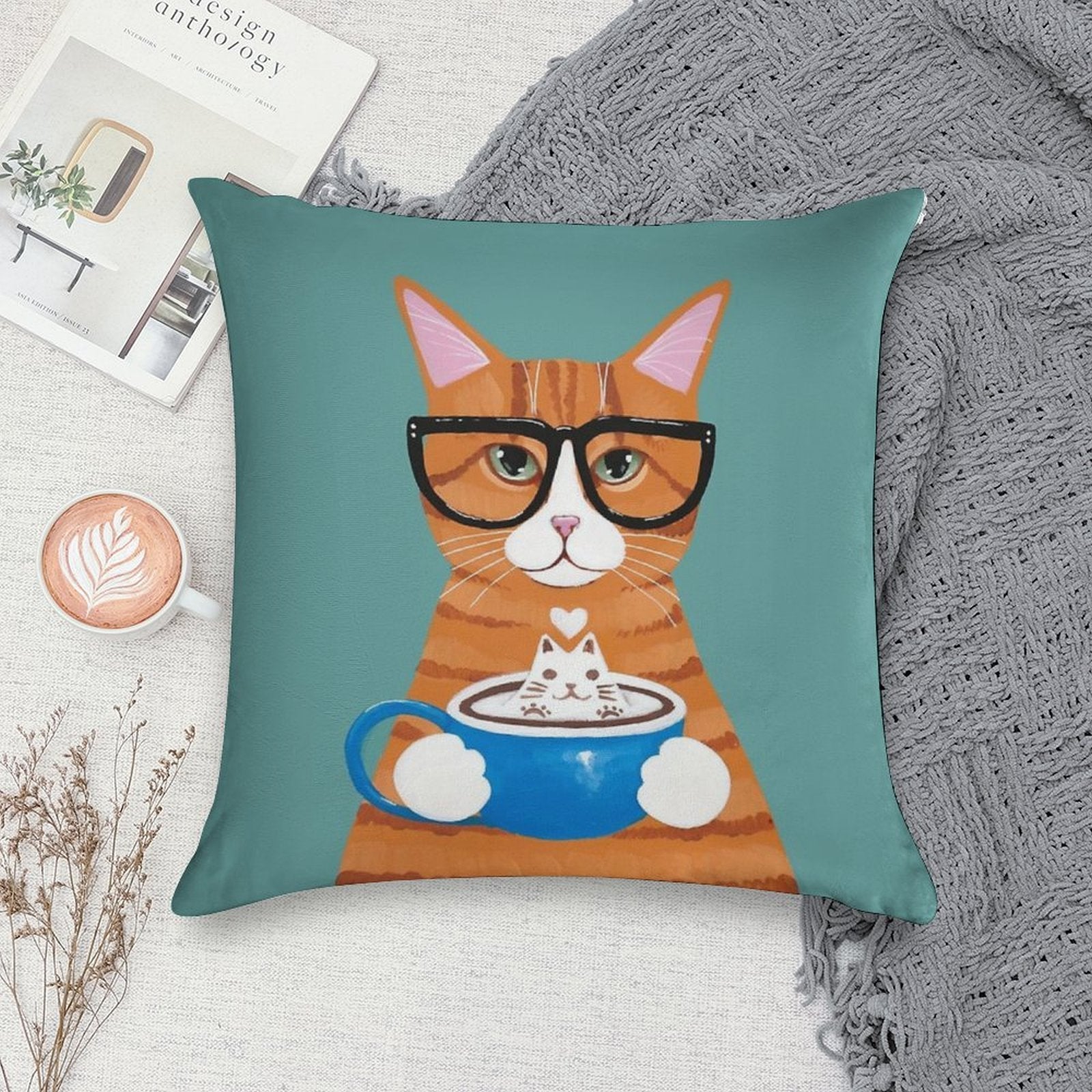 Ginger Catpuccino Coffee Cat Soft High-Density Material Throw Pillow