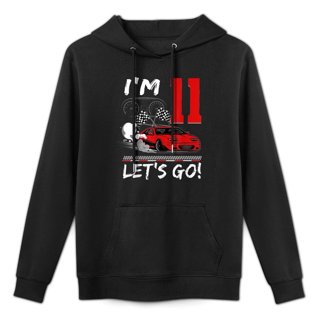 I'm 11 Let's Go Birthday Racing Car Theme 11th Party Kangaroo Pocket Hoodie