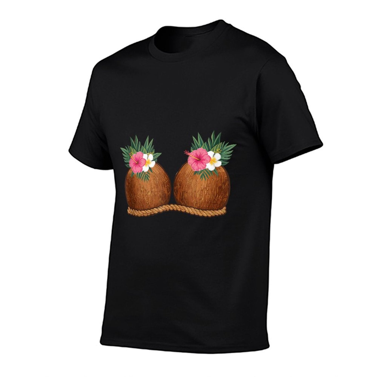 Funny Coconut Boobs Tiki Luau Hula Hawaiian Coconut Bra  Rolled Sleeves T-Shirt