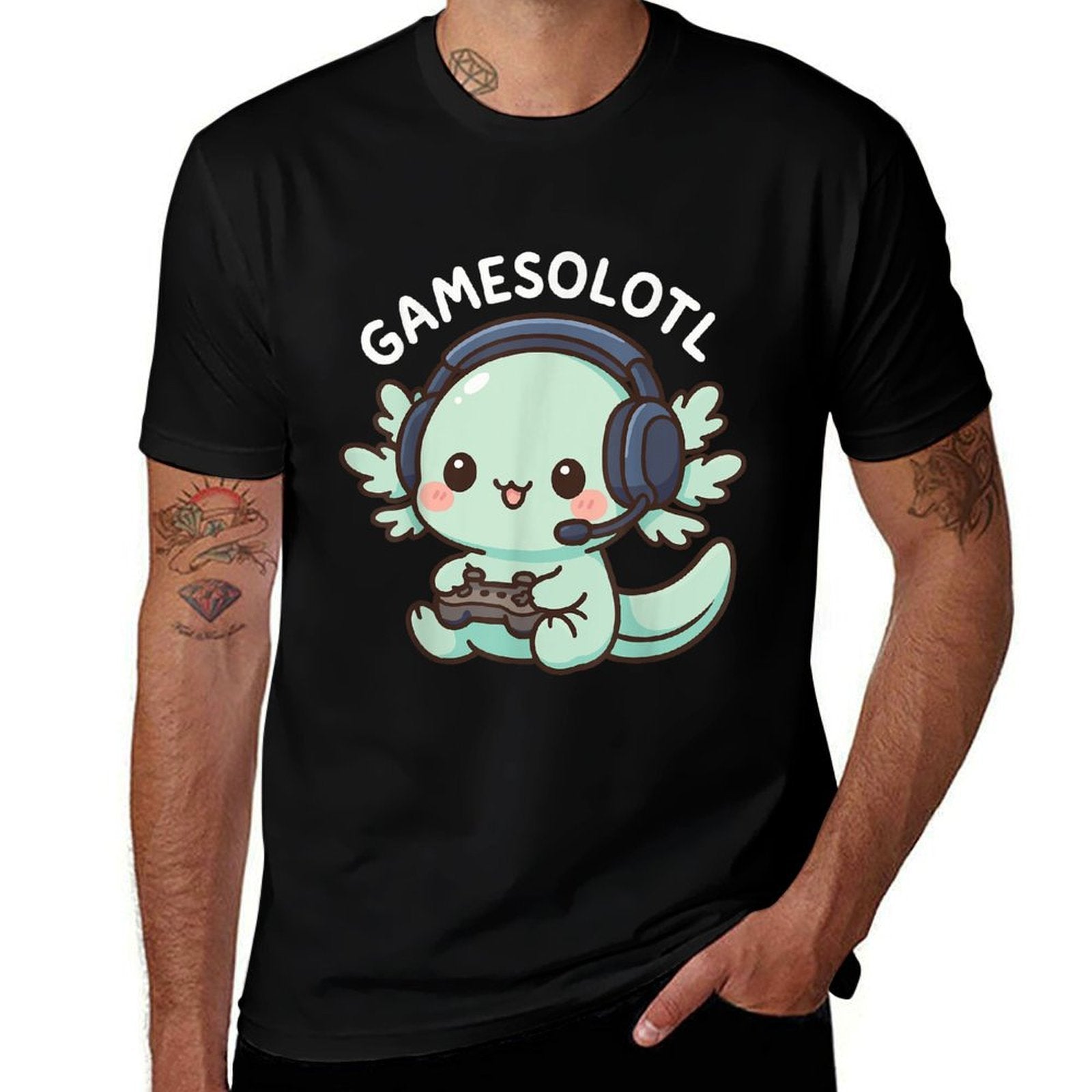 Gamesolotl Axolotl Gamer Gaming Anime  Fade-proof Color T-Shirt