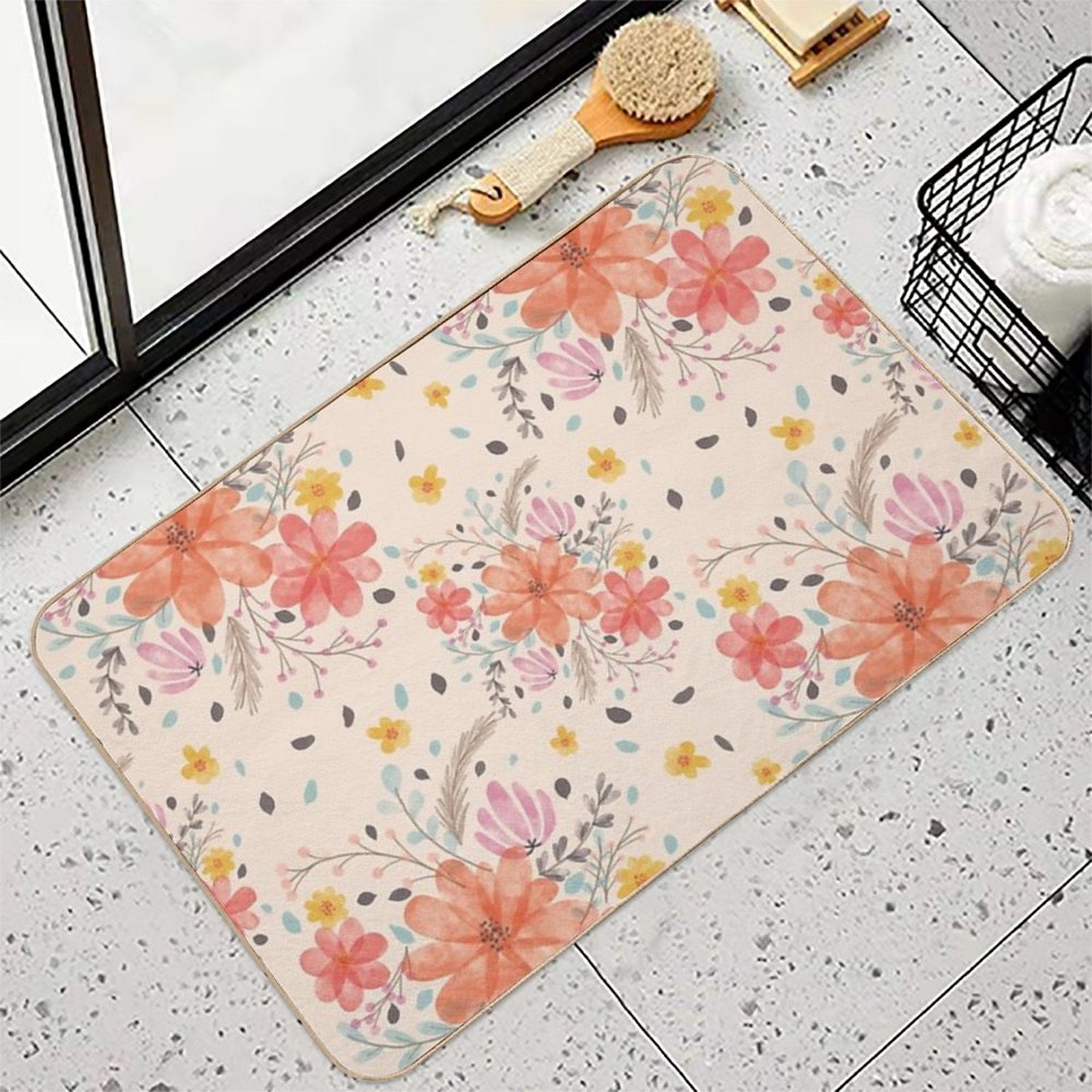 Floral Watercolor Bouquet Repeat Pattern  Non-Slip Bath Mat