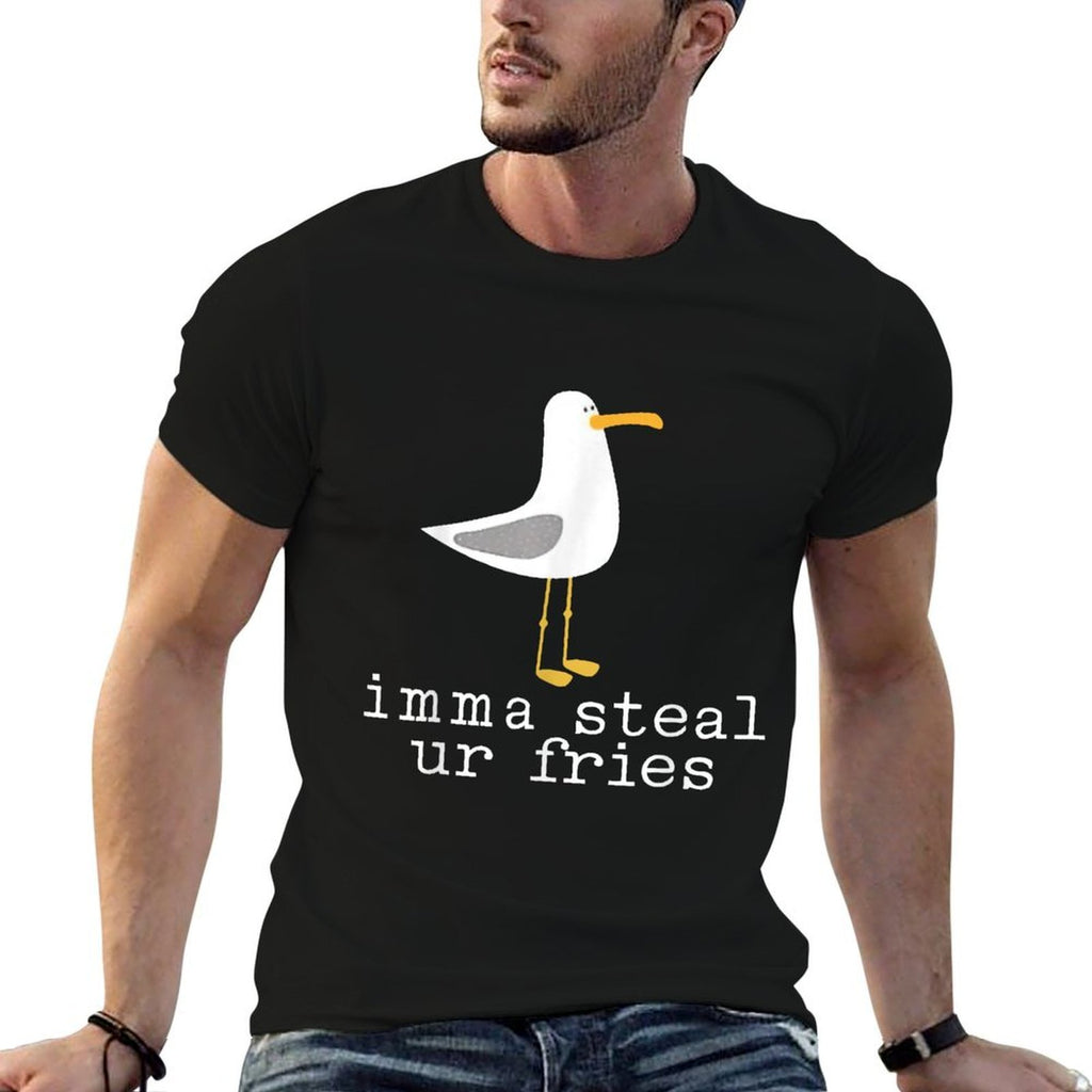 Imma Steal Ur Fries Funny Cute Seagull Bird Animal Lovers  Oversized Silhouette T-Shirt