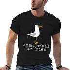 Imma Steal Ur Fries Funny Cute Seagull Bird Animal Lovers  Oversized Silhouette T-Shirt