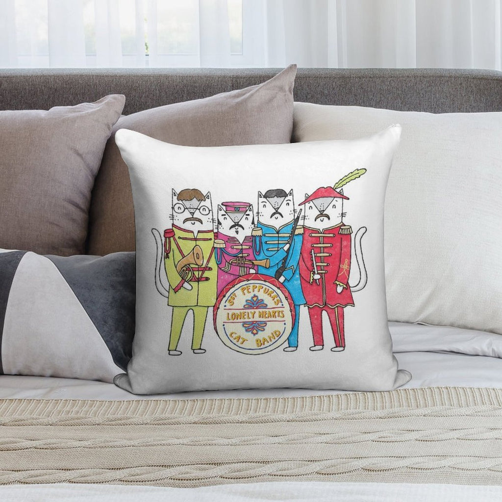 SGT Peppurr's Lonely Hearts Cats Band Soft Reinforced Edging Throw Pillow
