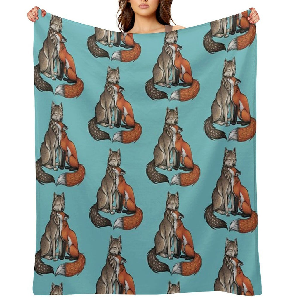 Wolf & Fox Plush Throw Blanket