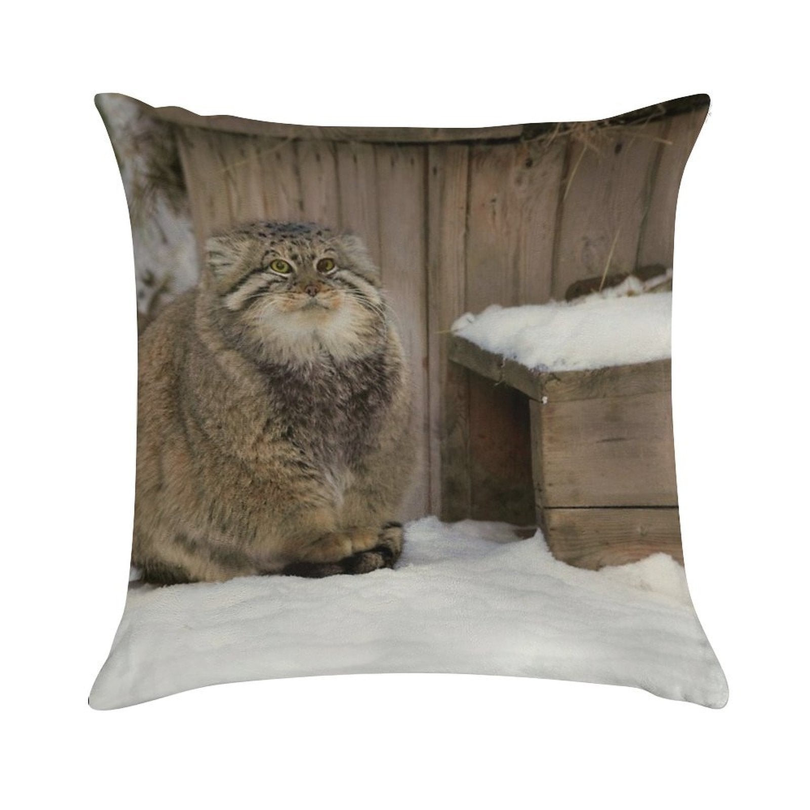 Zelenogorsk The Pallas's Cat Is Warming His Paws on A Tail Soft Short Plush Fabric Throw Pillow