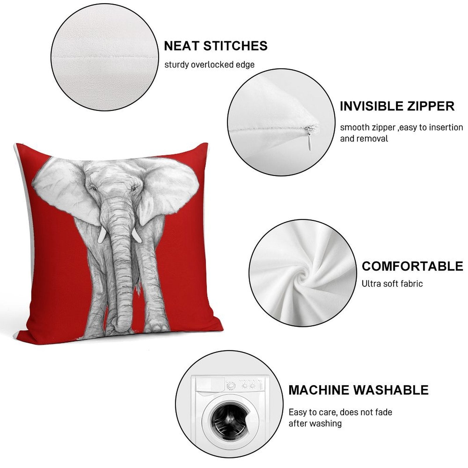 Crimson Elephant Soft Shrink-Resistant Throw Pillow