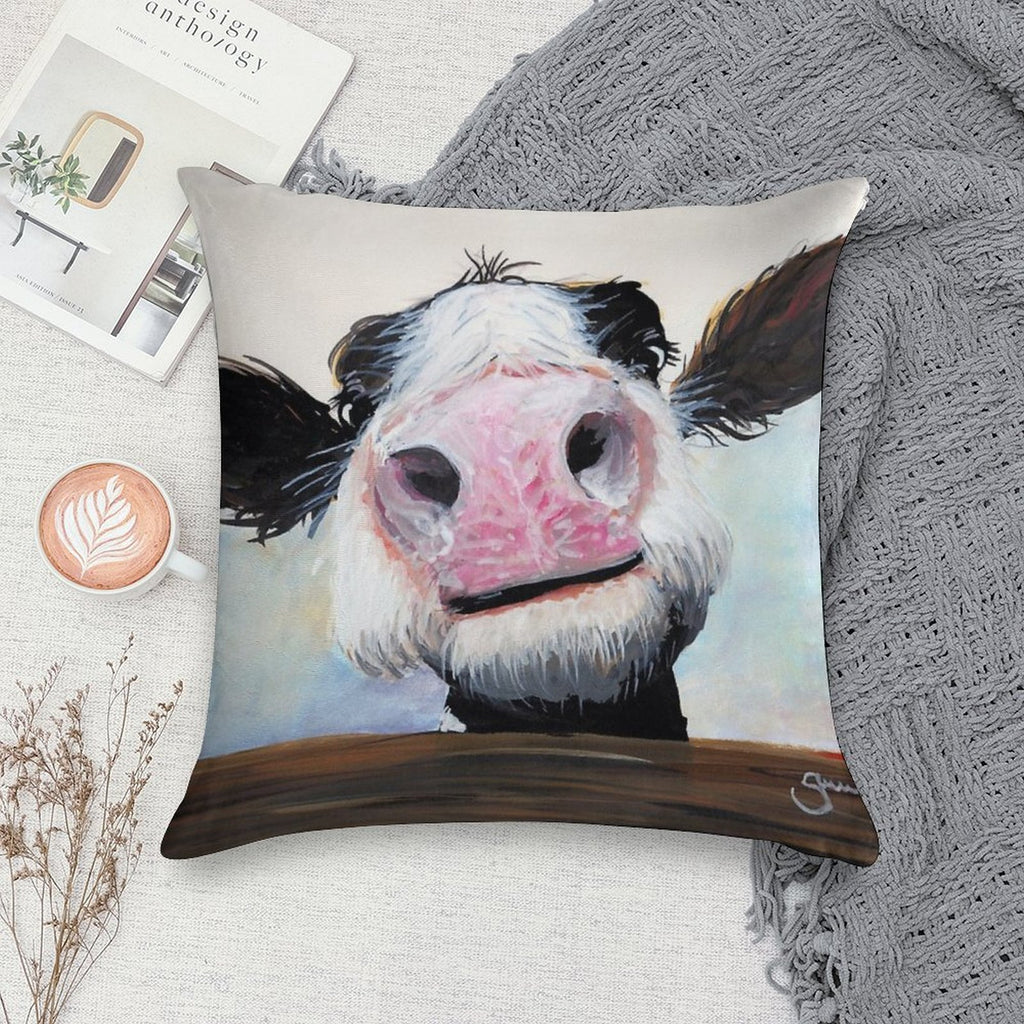 NOSEY COW 'HEY! HOW'S IT GOIN'' BY SHIRLEY MACARTHUR Soft Ultra-Soft Texture Throw Pillow