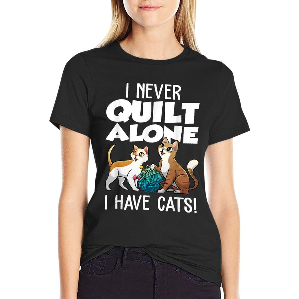 Cute Sewing Needleworking Animal Pun Humor Designs Funny Quilting Gift For Women Cat Quilt Pet Lover Quilter Black  Breathable T-Shirt