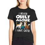 Cute Sewing Needleworking Animal Pun Humor Designs Funny Quilting Gift For Women Cat Quilt Pet Lover Quilter Black  Breathable T-Shirt