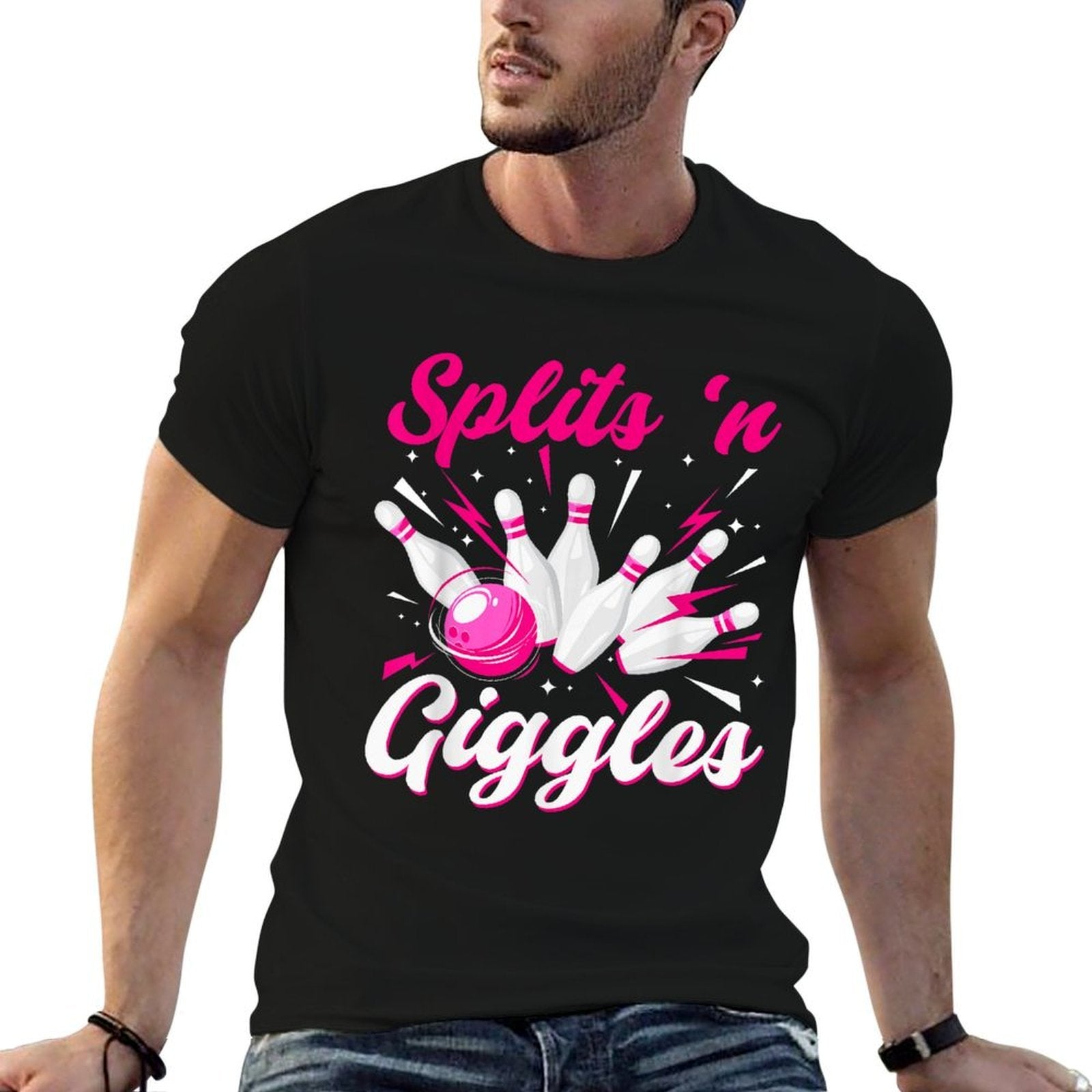 Funny Splits N Giggles Bowling Team Cute Bowler Women Girls  Relaxed-fit T-Shirt