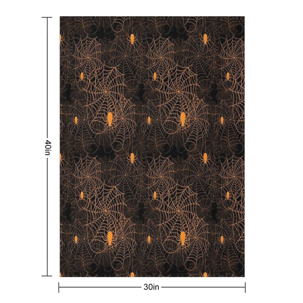 Halloween Spider Web Pattern Orange on Black Machine-washable Throw Blanket