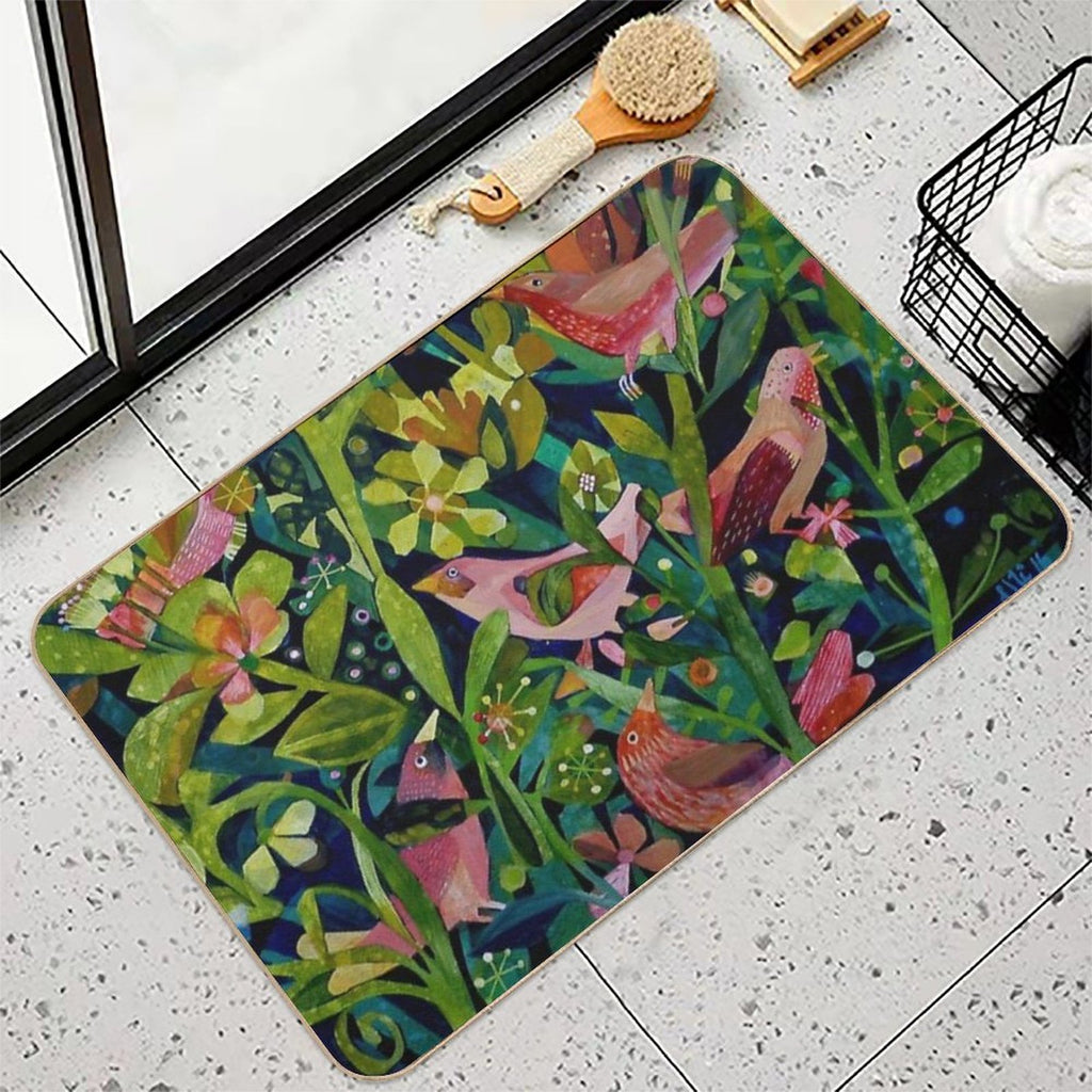 Three Pink Birds  Easy Maintenance Bath Mat