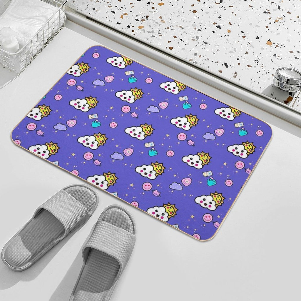 Kawaii Seamless Pattern Bath Mat, Cute Kawaii Retro Graphic  Multi-Purpose Bath Mat