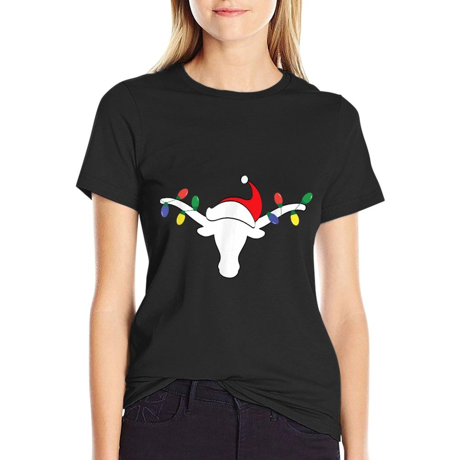 White Longhorn Christmas Lights Santa Hat Horn Antlers  Vintage-inspired T-Shirt