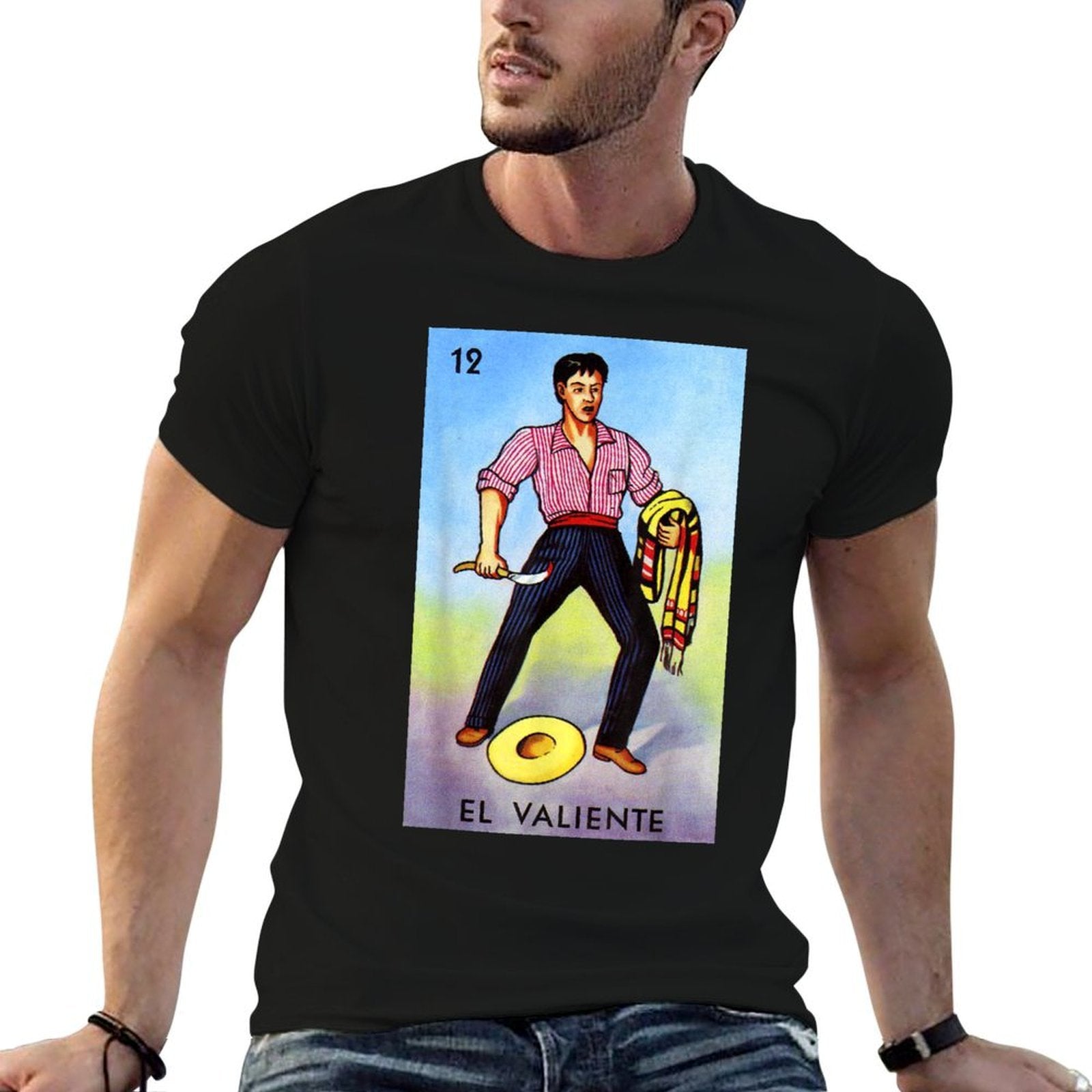 El Valiente Funny Card Mexican Lottery Card  High-quality Stitching T-Shirt
