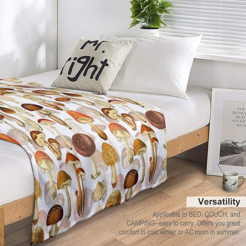 Vintage Toxic Mushrooms Forest Botanical Garden Pattern on White Nightgarden Sustainable Throw Blanket