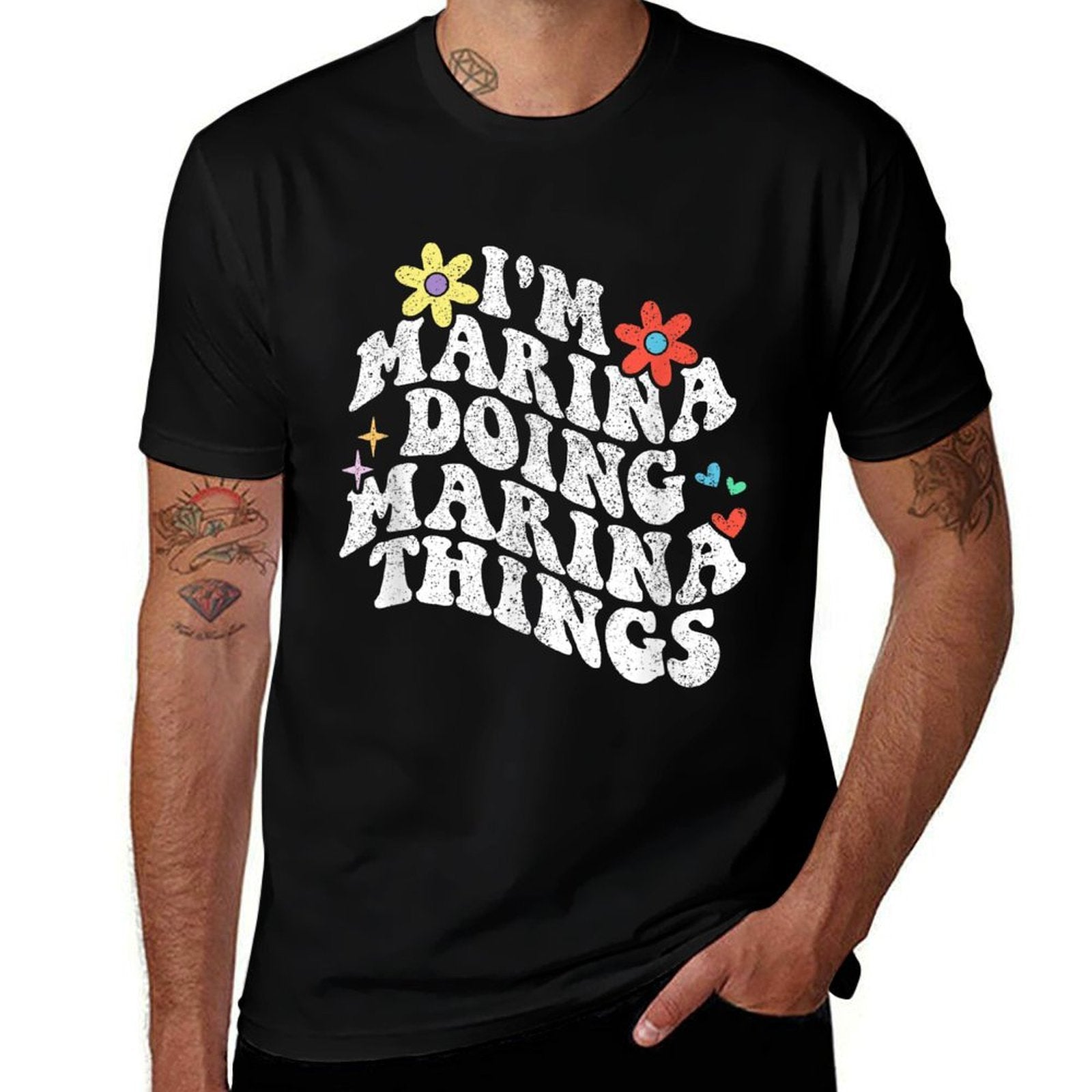 Retro Groovy Im Marina Doing Marina Things Funny Mothers Day  High-quality Stitching T-Shirt