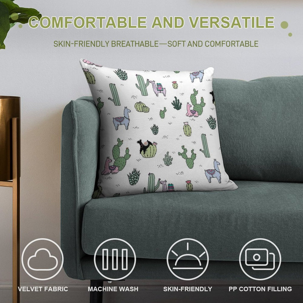 Cacti Llamas Soft Washable Throw Pillow