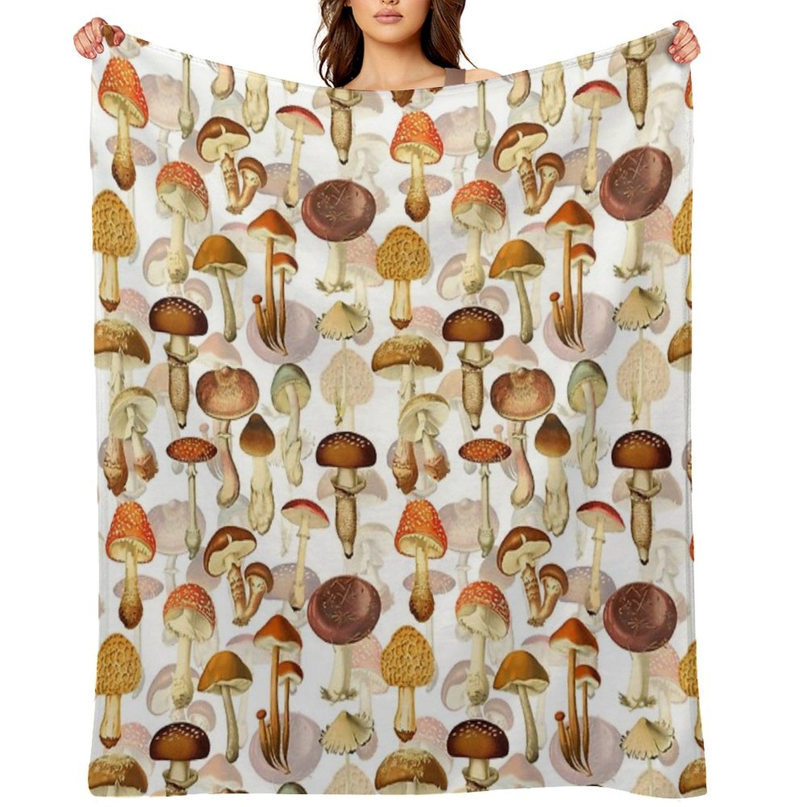 Vintage Toxic Mushrooms Forest Botanical Garden Pattern on White Nightgarden Sustainable Throw Blanket